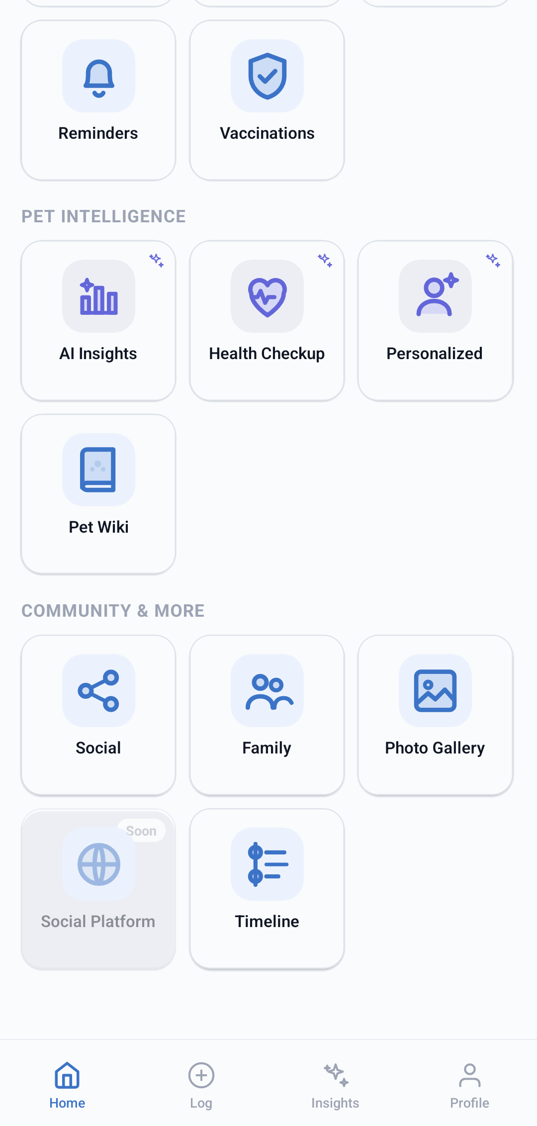 KuttyTail home screen showing the full feature launcher